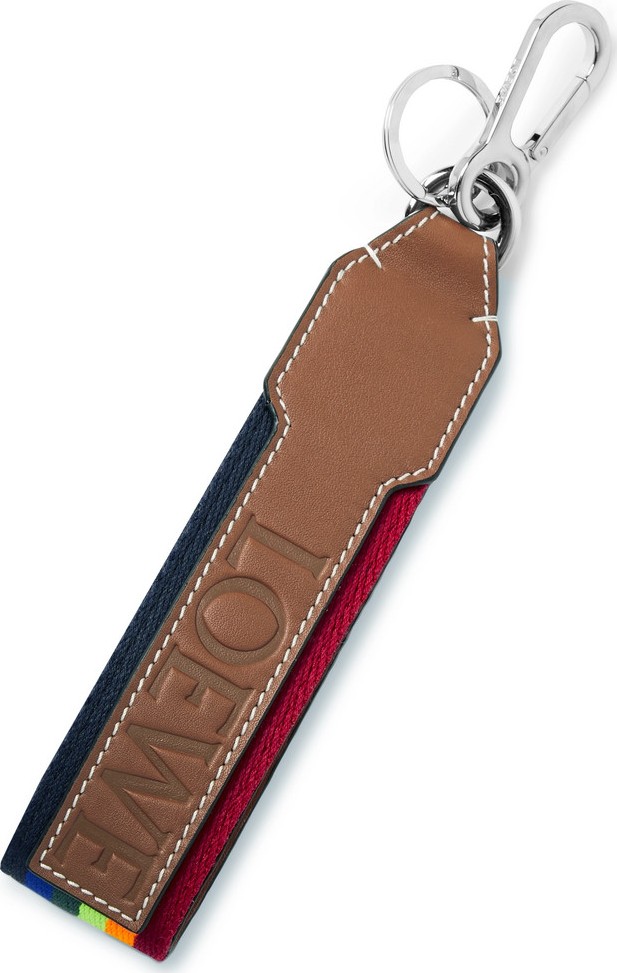 LOEWE Leather-Trimmed Striped Webbing Key Fob