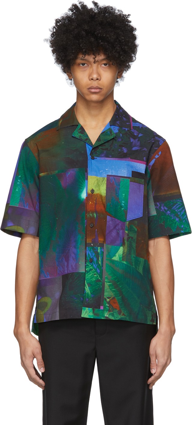 Acne Studios Navy & Green Botanical Print Short Sleeve Shirt