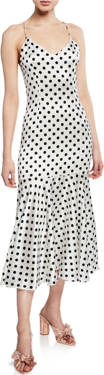 Caroline Constas Kai Polka-Dot Spaghetti-Strap Drop-Waist Slip Dress
