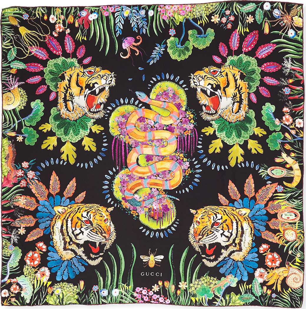 Gucci Tiger Leaf Foulard Scarf Scarf