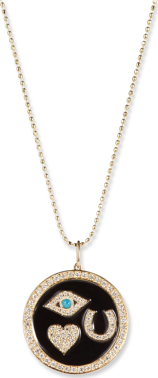 Sydney Evan 14k Gold Diamond & Enamel Luck Medallion Necklace