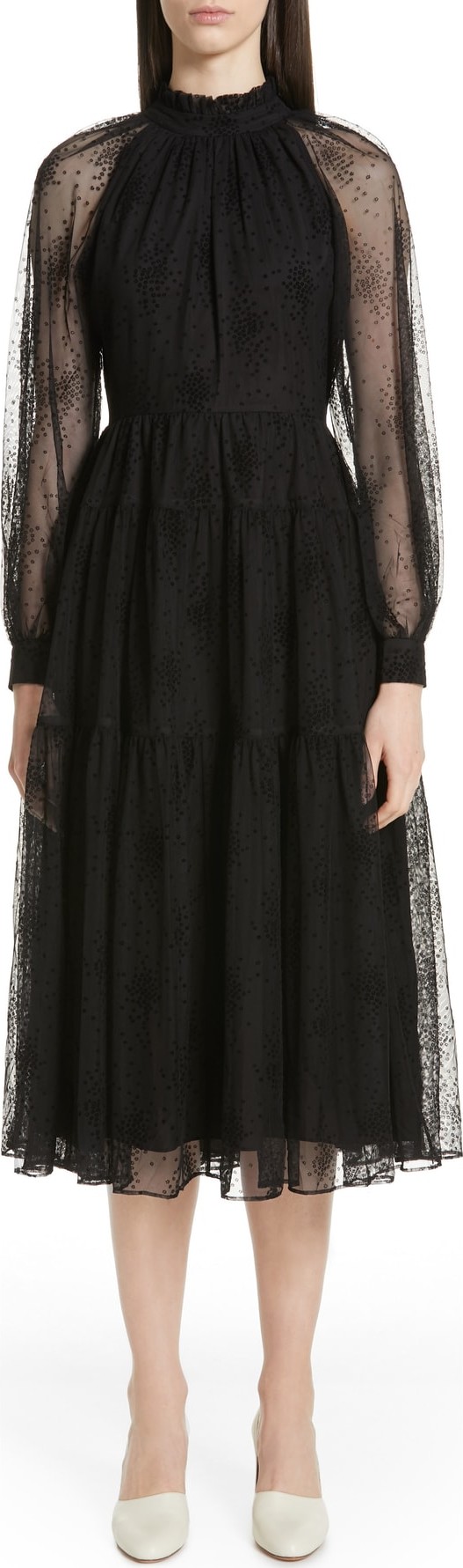 Co Floral Embroidered Mesh Dress