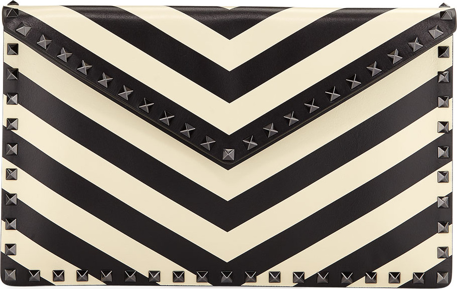 Valentino Rockstud V.Stripes Large Flat Clutch Bag