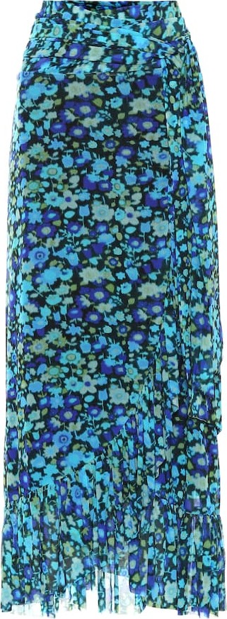 Ganni Floral mesh midi wrap skirt
