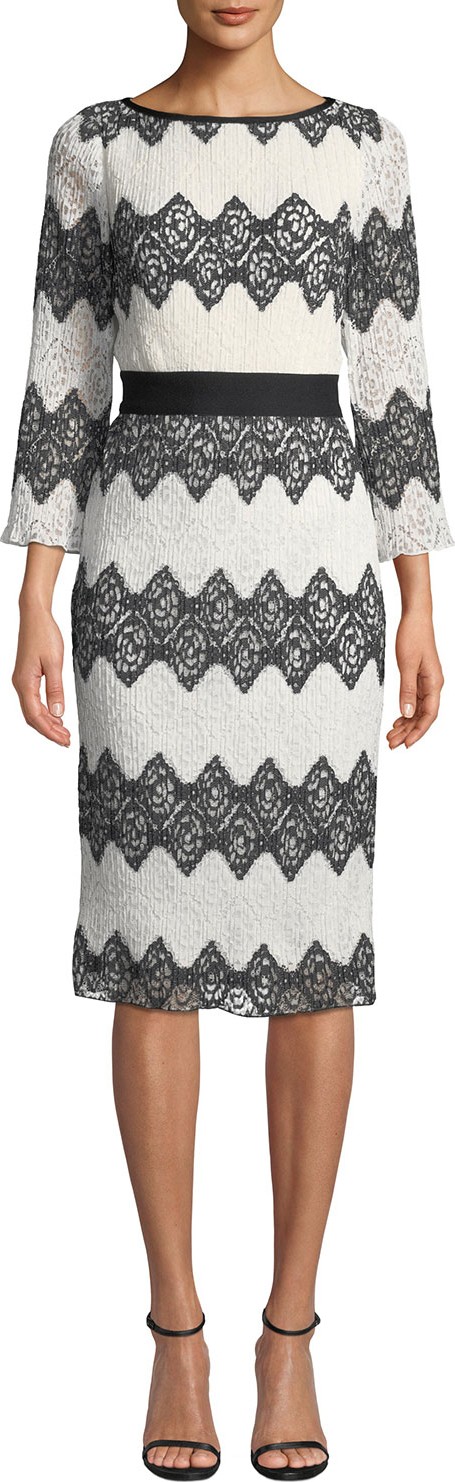Tadashi Shoji Bateau-Neck 3/4-Sleeve Colorblock Lace Dress