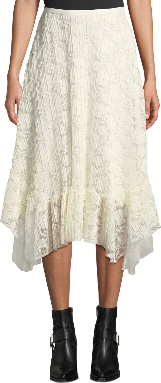 See By Chloé Ruffled Lace Asymmetrical Midi Skirt