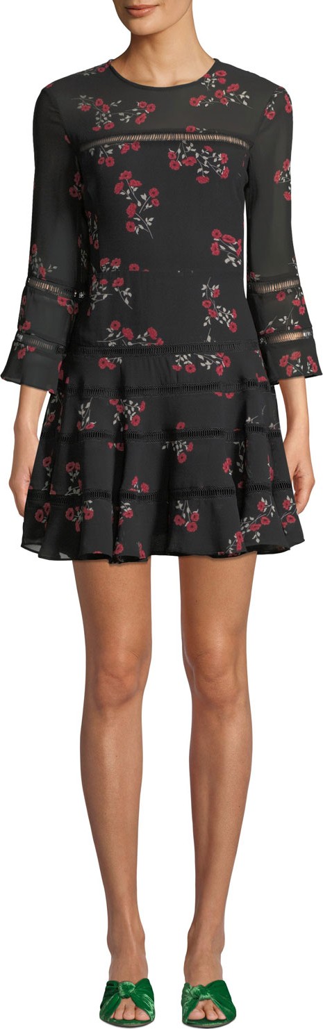 Bardot Poppy Floral 3/4-Sleeve Short Flounce Dress