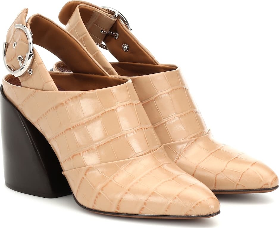 Chloe Wave embossed leather mules