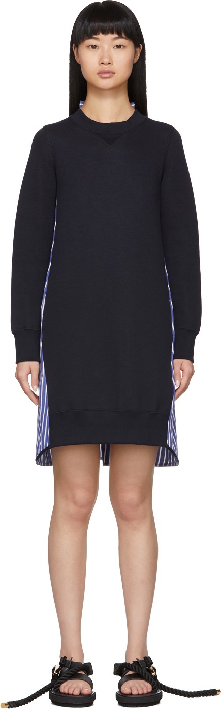 Sacai Navy Striped Sponge Sweat Dress