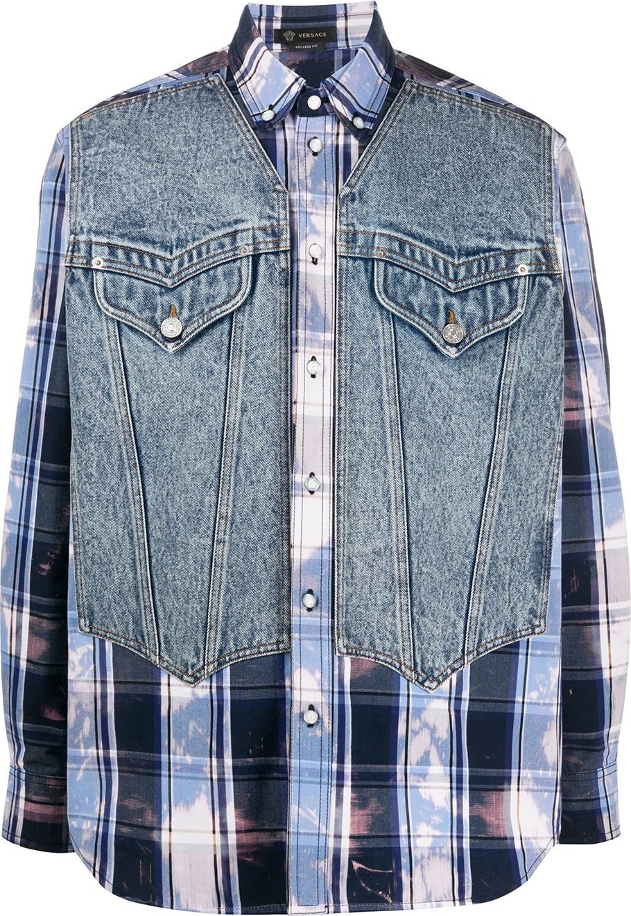 Versace Denim accent tartan check shirt