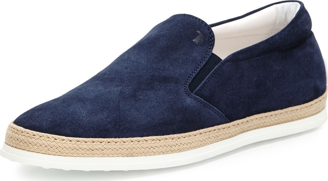Tod's Suede Espadrille Slip-On Sneaker, Navy