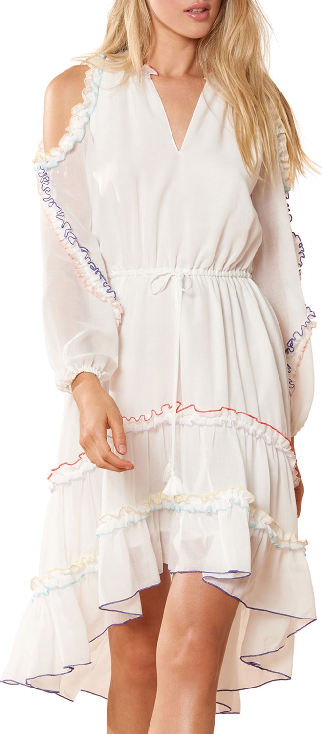 Red Carter Lucy Cold-Shoulder Ruffle Coverup Dress