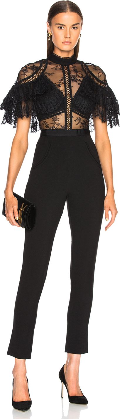 Self Portrait Fine Lace Paneled Jumpsuit