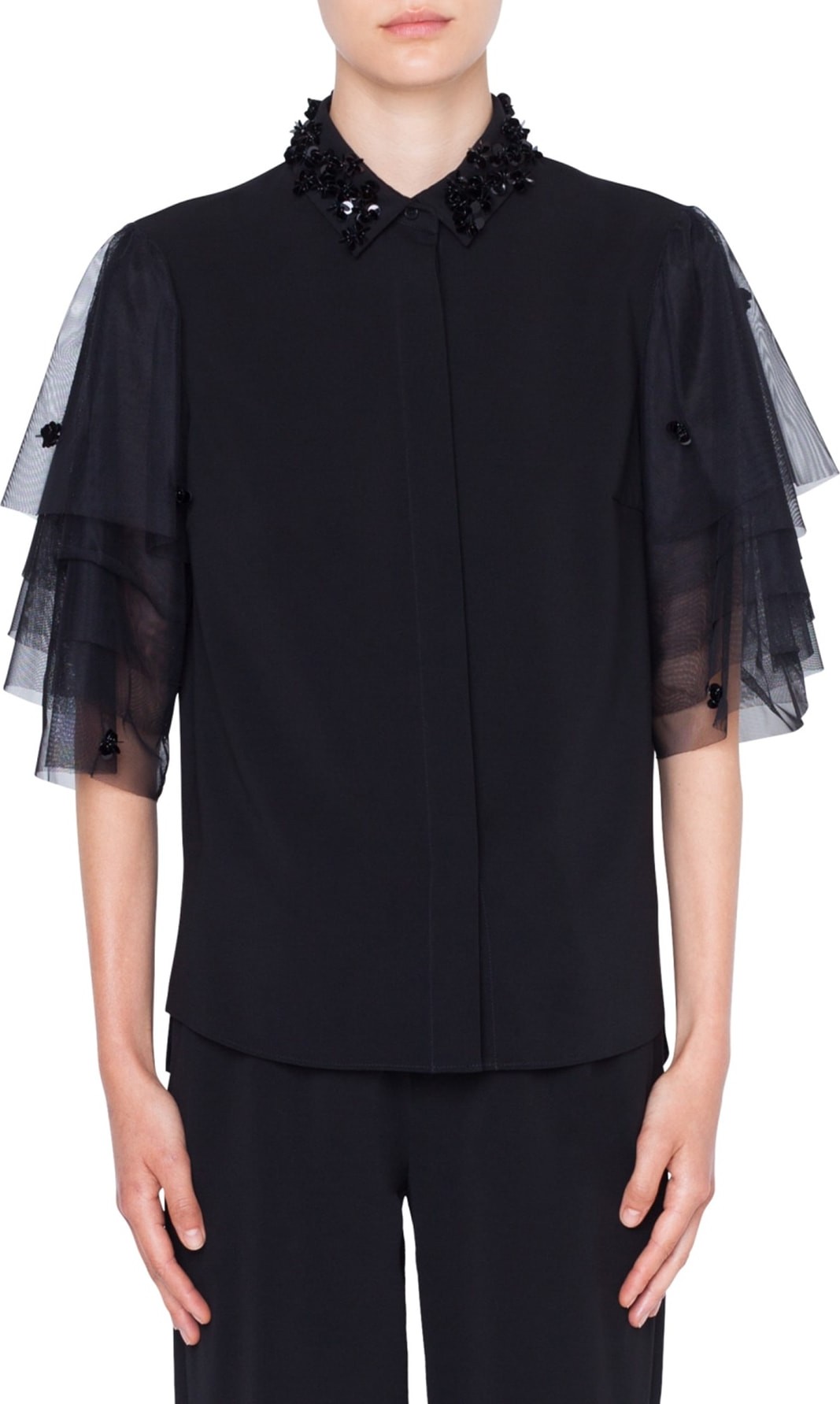 Akris Punto Tulle Sleeve Blouse