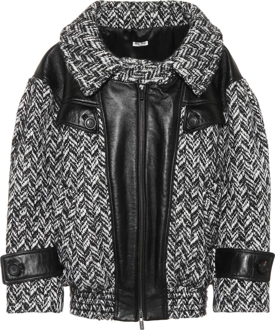 Miu Miu Oversized tweed and leather jacket