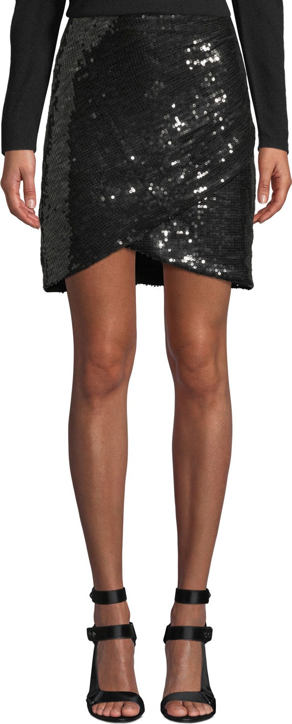 Alice + Olivia Fidela Embellished Draped Mini Skirt