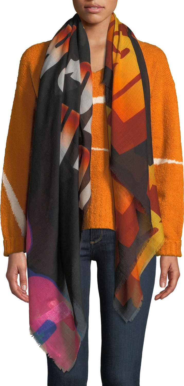 Stella McCartney Gradient Wool-Silk Eyelash-Fringe Scarf