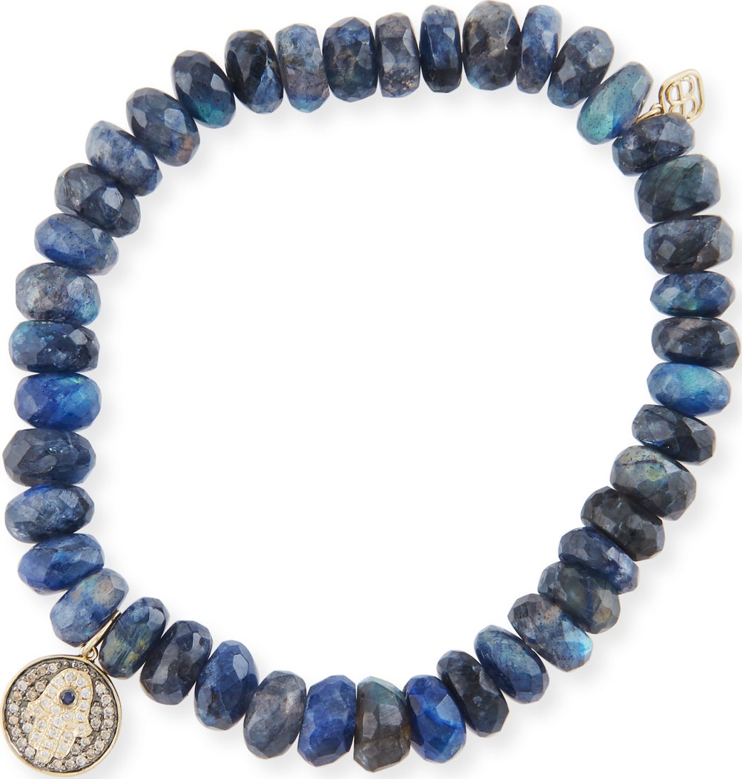 Sydney Evan 7mm Spectralite Beaded Bracelet with Diamond Moroccan Hamsa Charm
