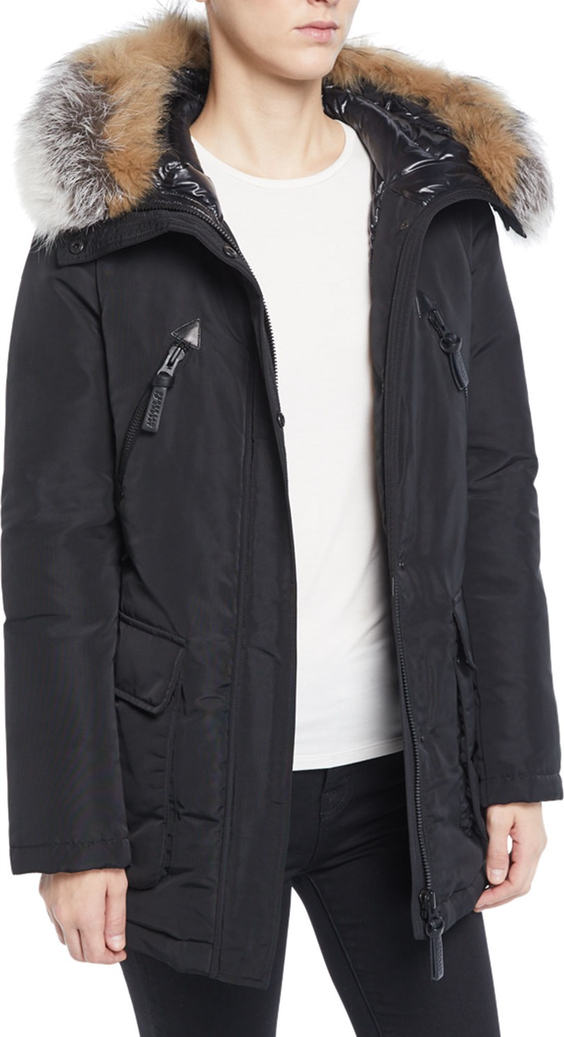 Derek Lam 10 Crosby Long Fur-Trimmed Hooded Puffer Coat