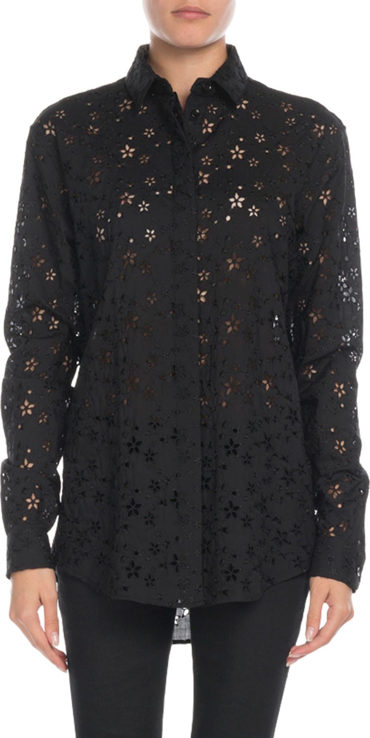 Saint Laurent Star-Embroidered Eyelet Button-Front Blouse