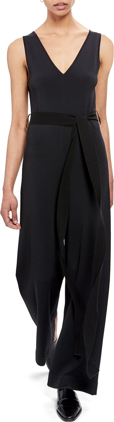 Theory Knit Sleeveless Tie-Waist Jumpsuit