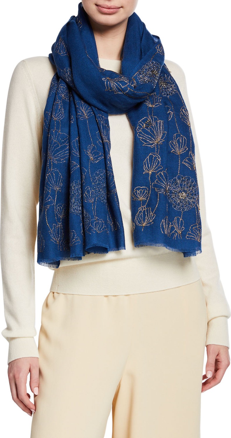 K Janavi Tulip Garden Beaded Cashmere Scarf
