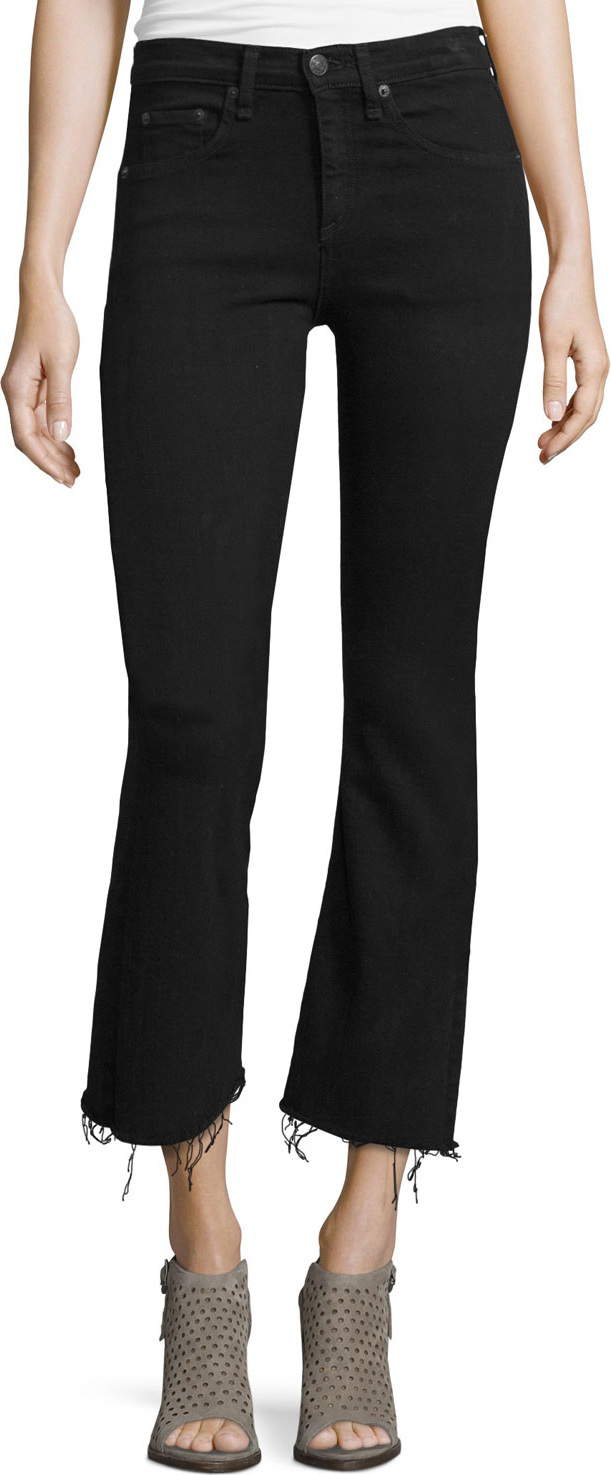 Rag & Bone Mid-Rise Cropped Flare-Leg Jeans, Black Coal