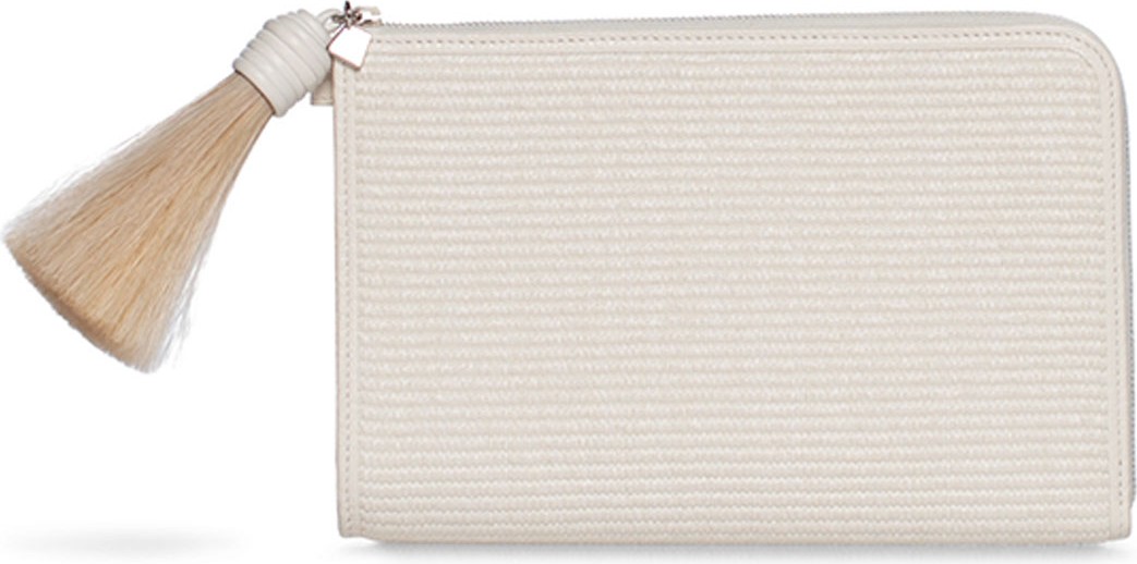 Akris Alexa Raffia Zip Pouch Clutch Bag with Tassel