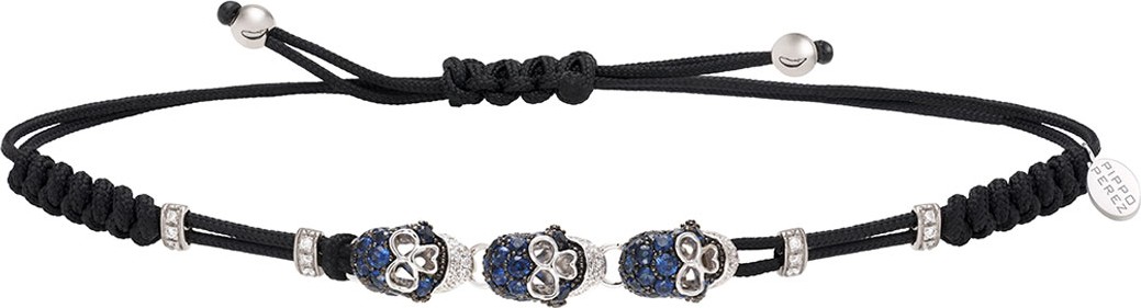 Pippo Perez 18k White Gold Sapphire 3-Skull Bracelet