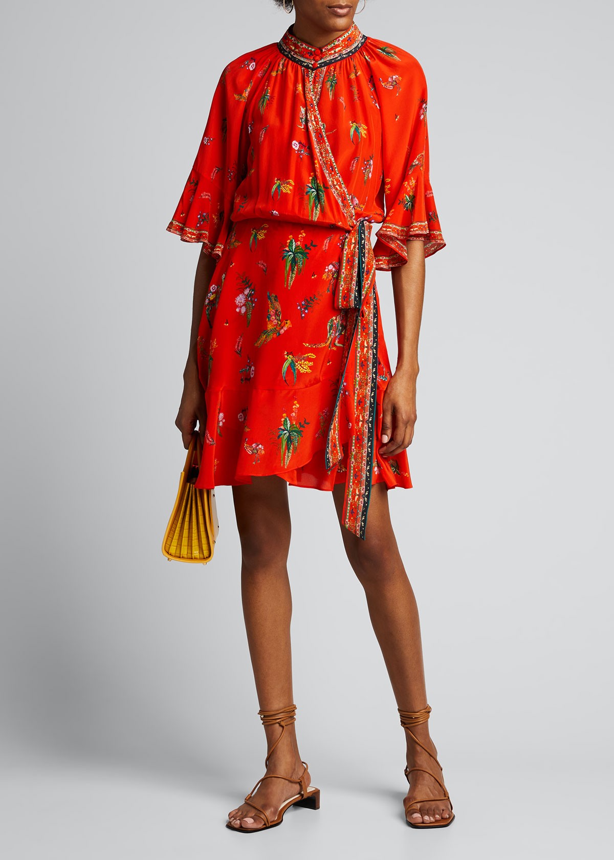 Camilla Raglan-Sleeve Floral Wrap Dress