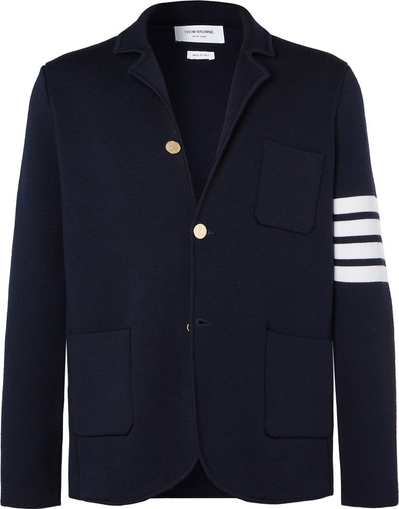 Thom Browne Midnight-Blue Unstructured Striped Wool Blazer