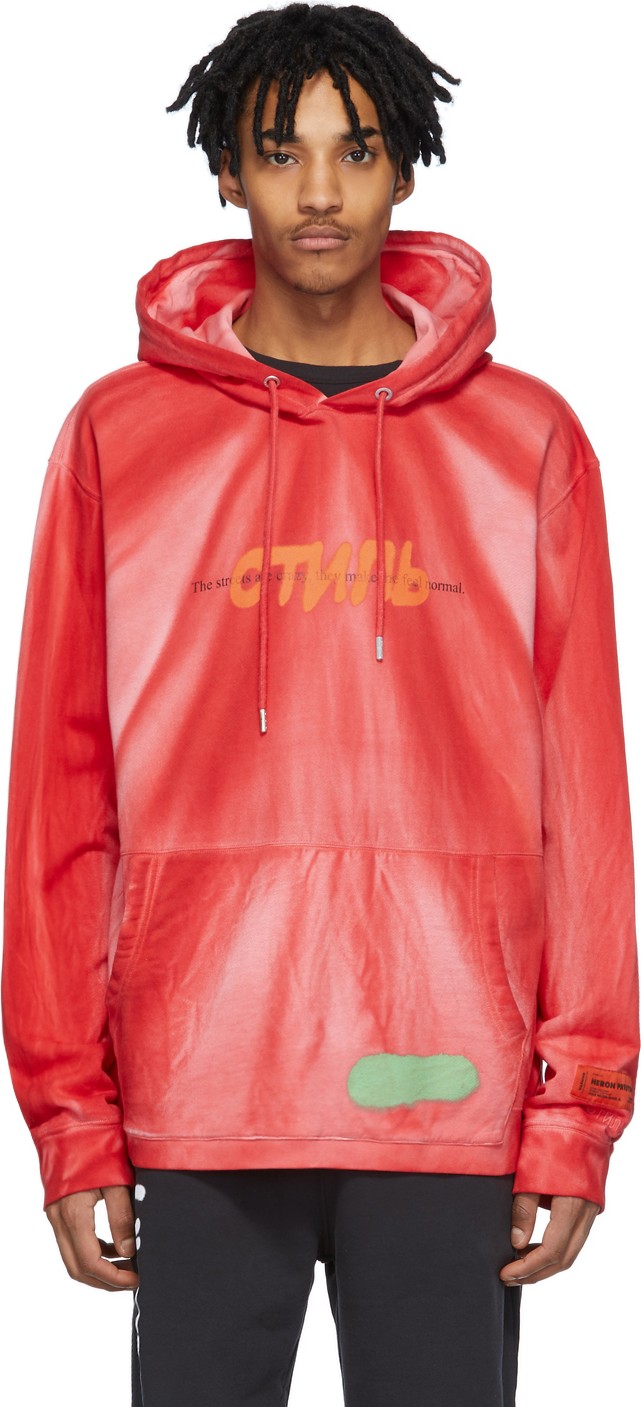 Heron Preston Red Tie-Dye Spray 'Style' Hoodie