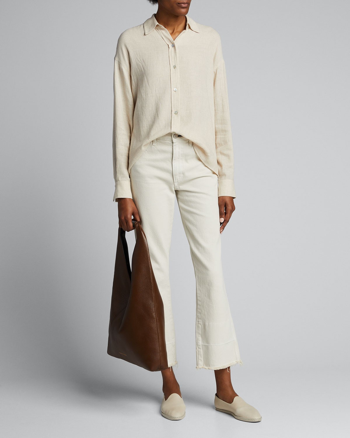 Vince Boxy Long-Sleeve Button-Down Top