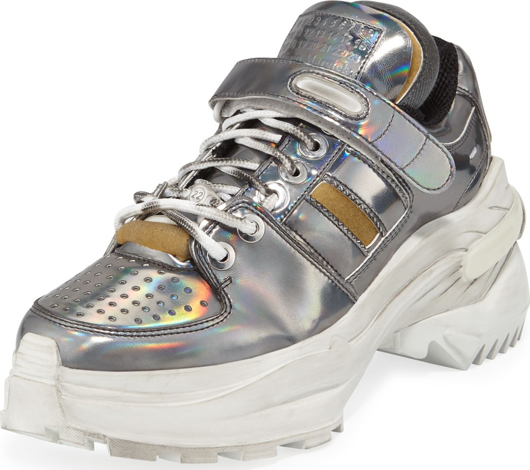 Maison Margiela Deconstruct Metallic Leather Trainer Sneakers