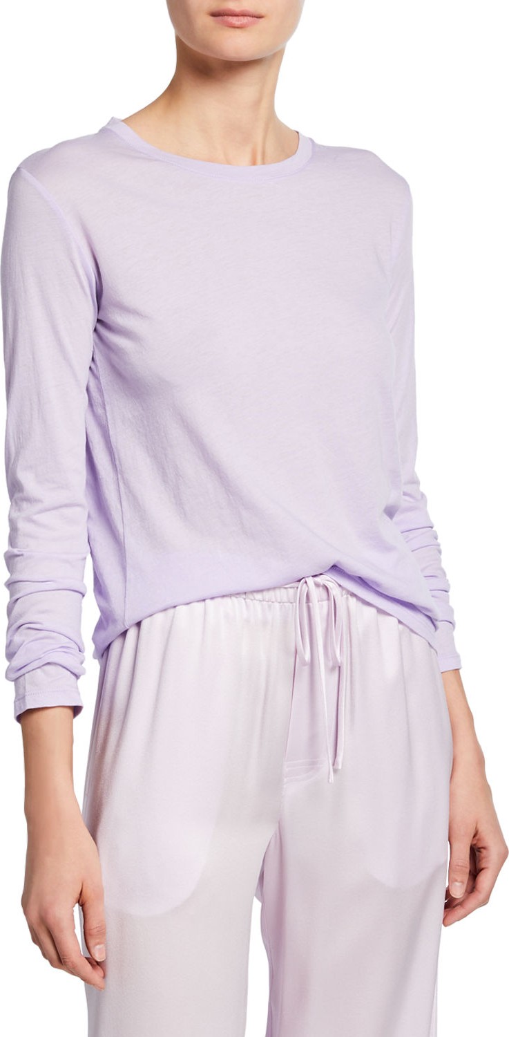 Vince Essential Crewneck Long-Sleeve Combed Cotton T-Shirt