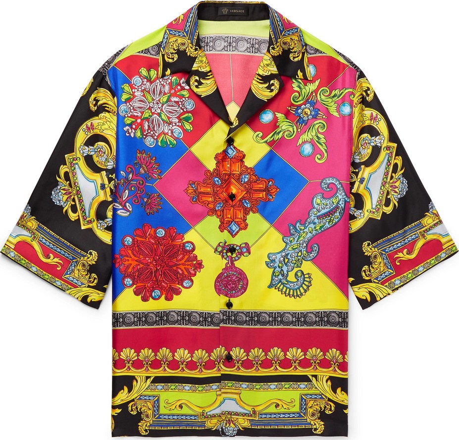 Versace Camp-Collar Printed Silk-Twill Shirt