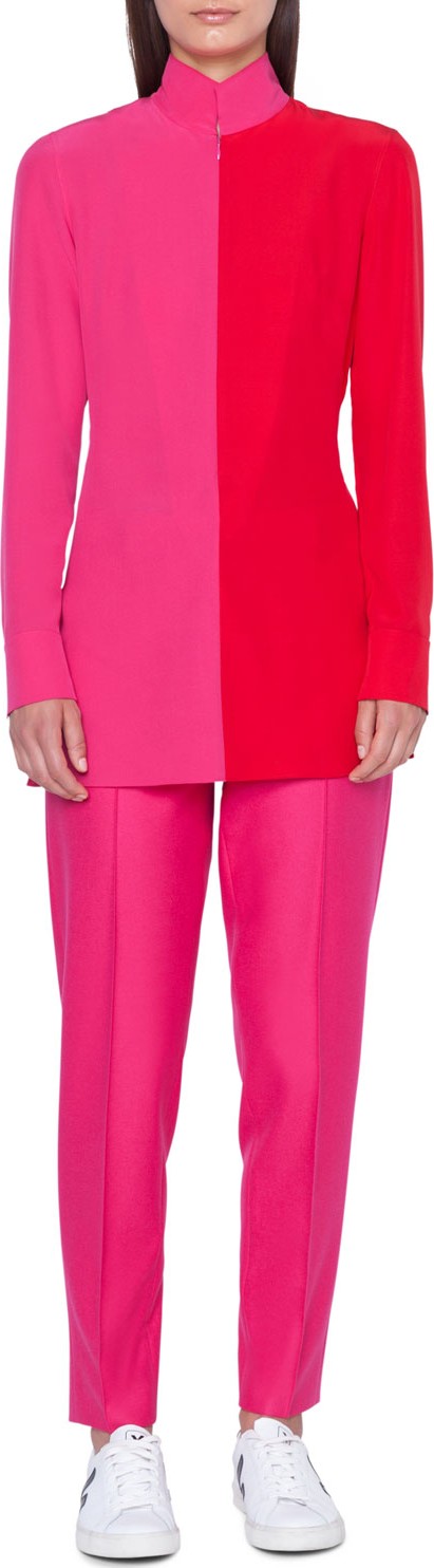 Akris Mock-Neck Long-Sleeve Bi-Color Blouse