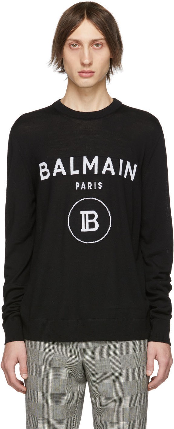 Balmain Black & White Logo Crewneck Sweater