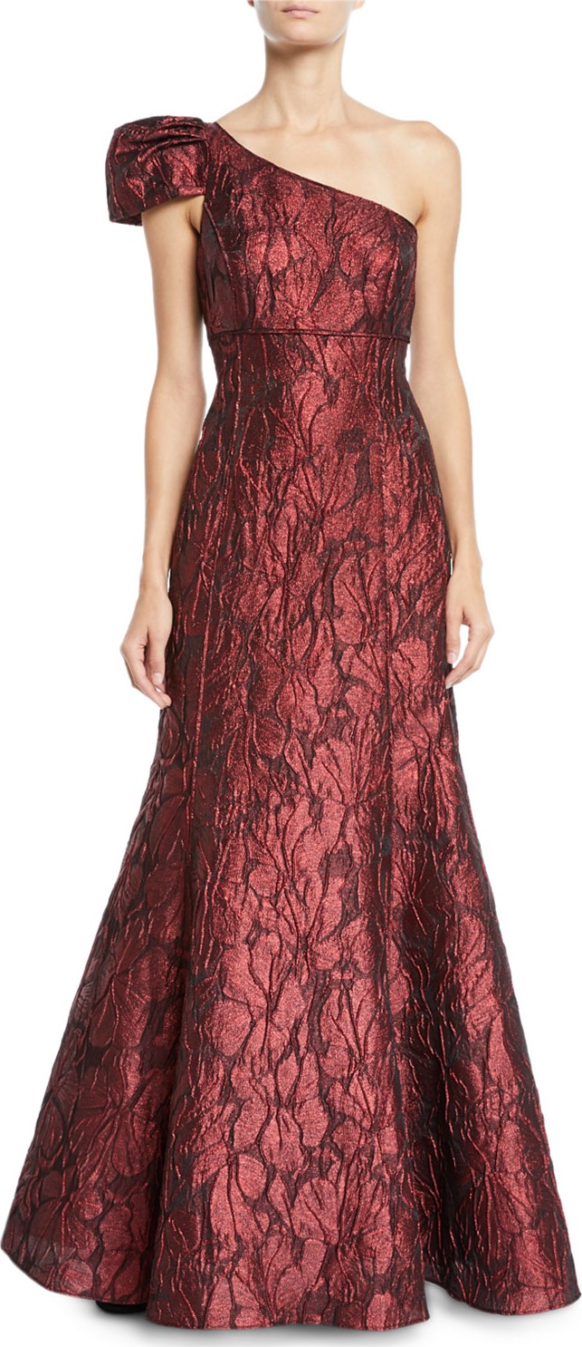 Aidan Mattox One-Shoulder Jacquard Ball Gown