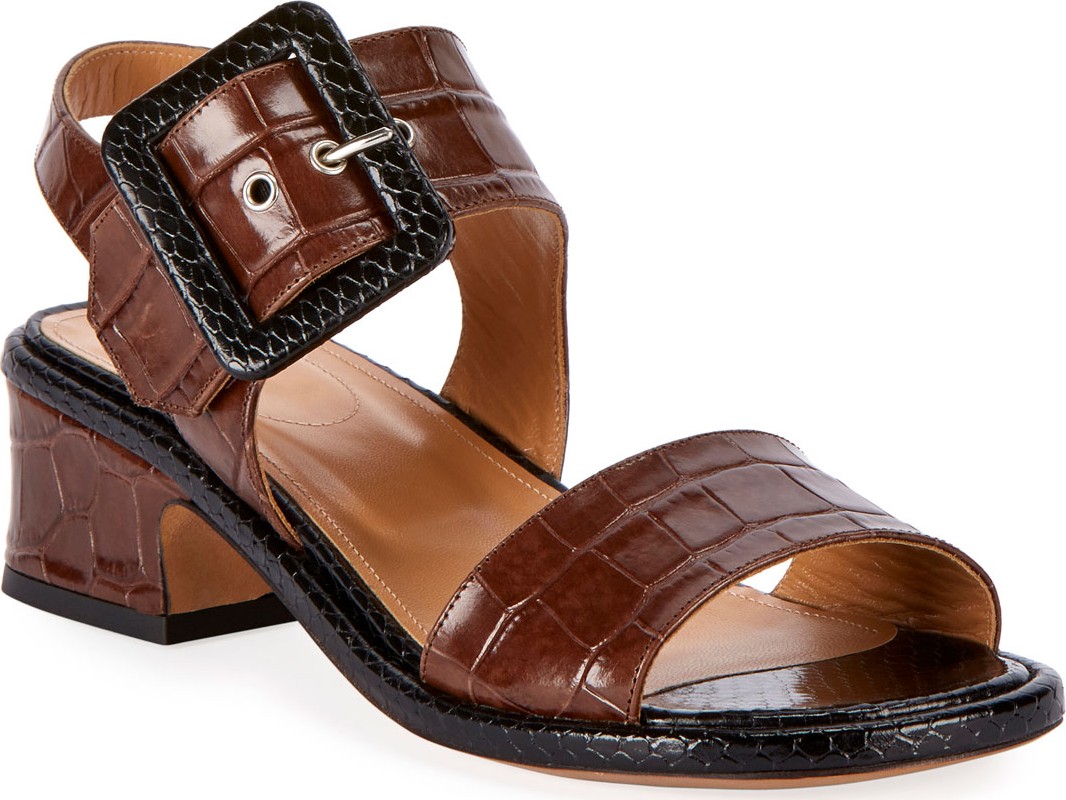 Dries Van Noten Shiny Crocodile-Print Buckle Sandals