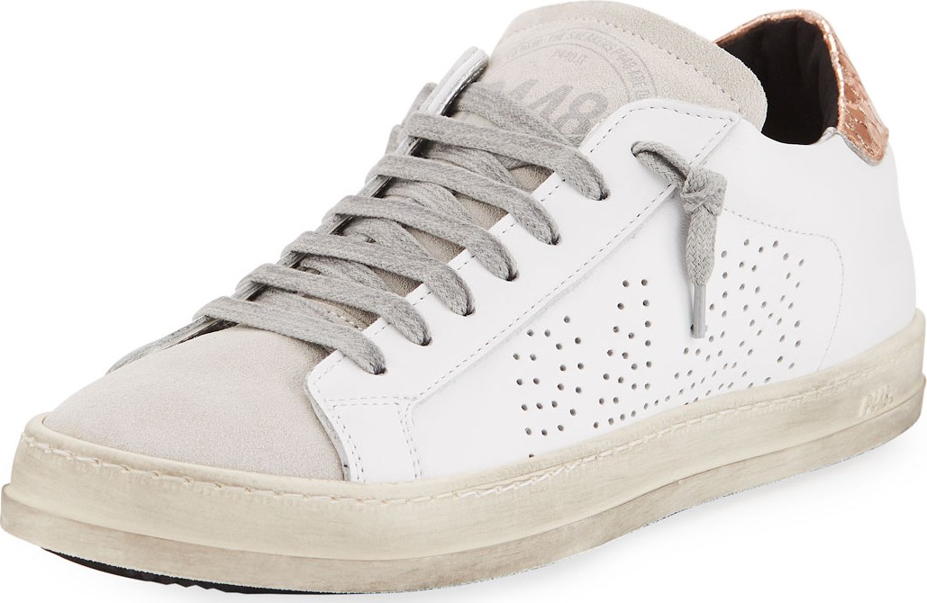 P448 John Mixed Leather Low-Top Sneakers, White/Copper