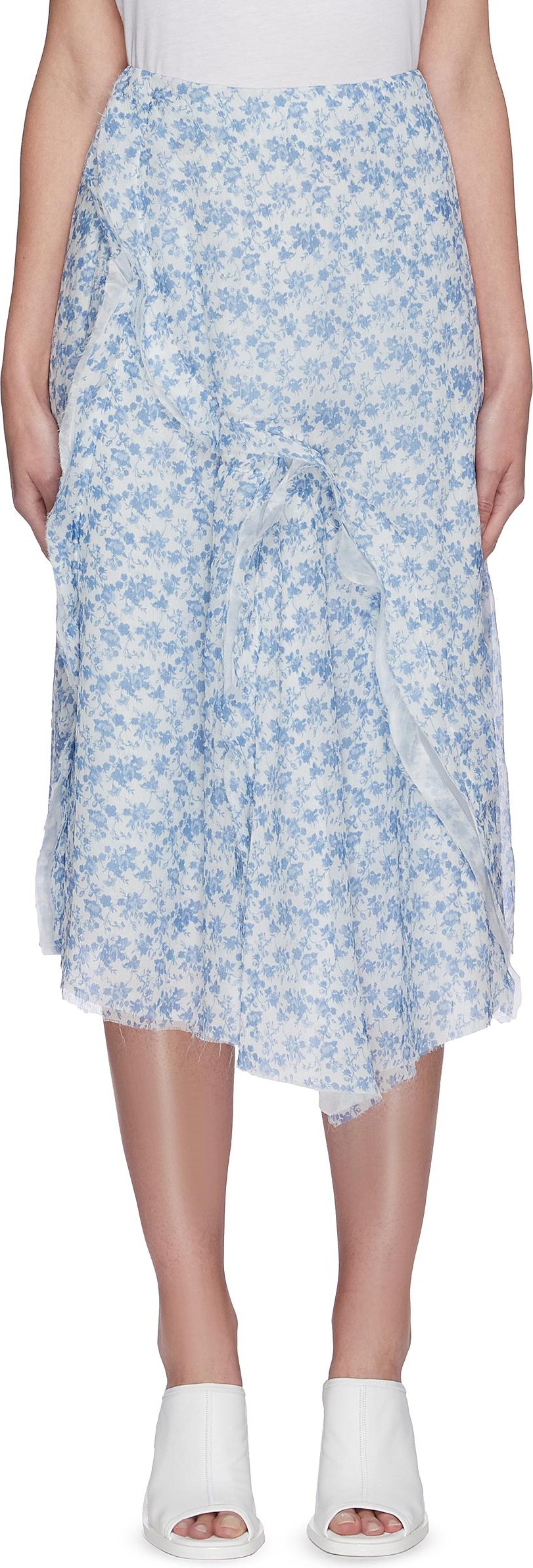 Acne Studios Floral print asymmetric flare hem chiffon midi skirt