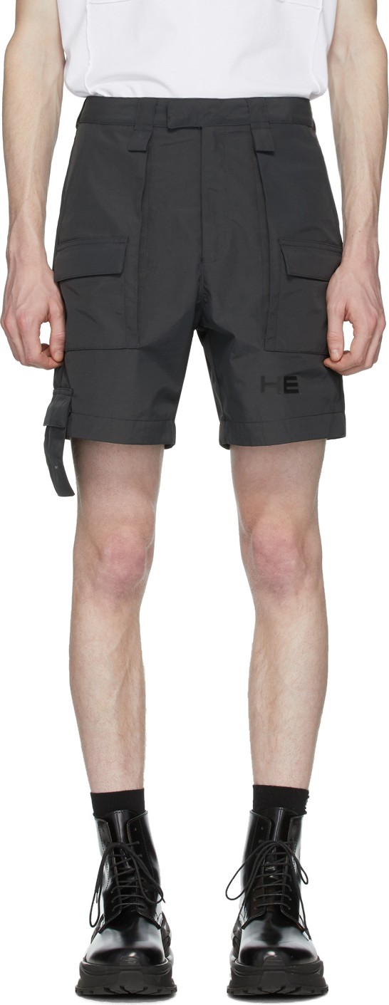 HELIOT EMIL Black Nylon Cargo Shorts