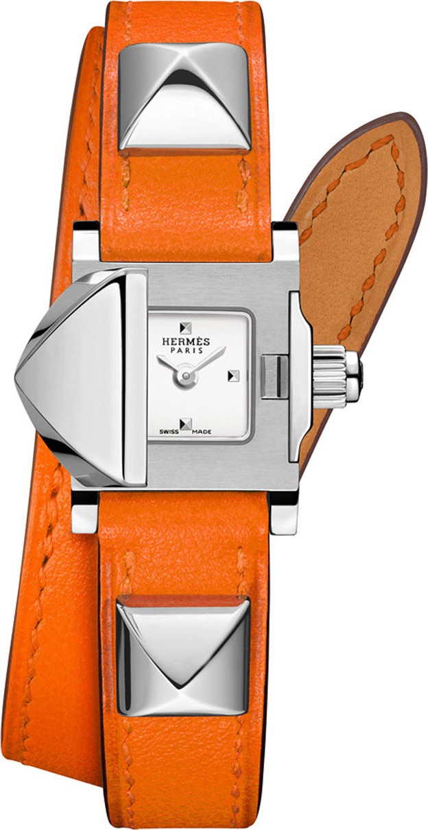 HERMÈS 16mm Medor Mini Watch w/ Orange Leather Strap