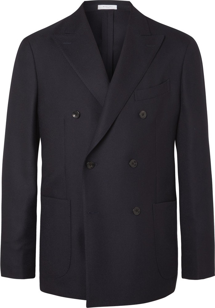 Boglioli Black Unstructured Double-Breasted Virgin Wool-Hopsack Blazer