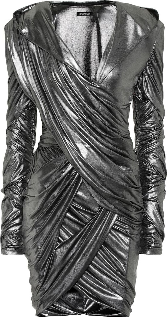 Balmain Hooded lamé minidress