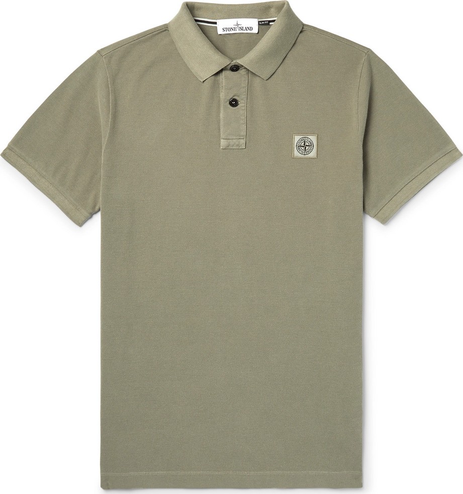 Stone Island Slim-Fit Logo-Appliquéd Garment-Dyed Cotton-Piqué Polo Shirt