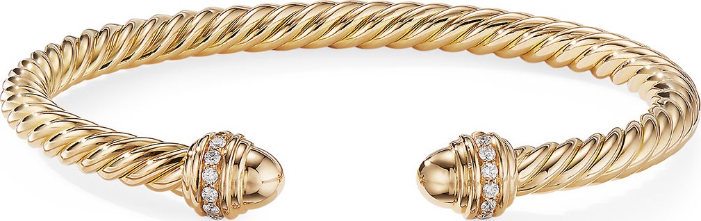David Yurman 18k Gold Cable Bracelet w/ Diamonds, Size M
