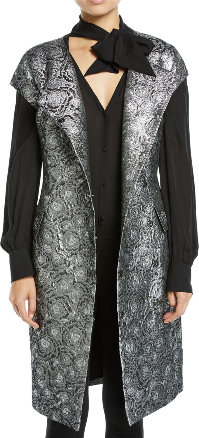 Rickie Freeman for Teri Jon Metallic Jacquard Coat Dress