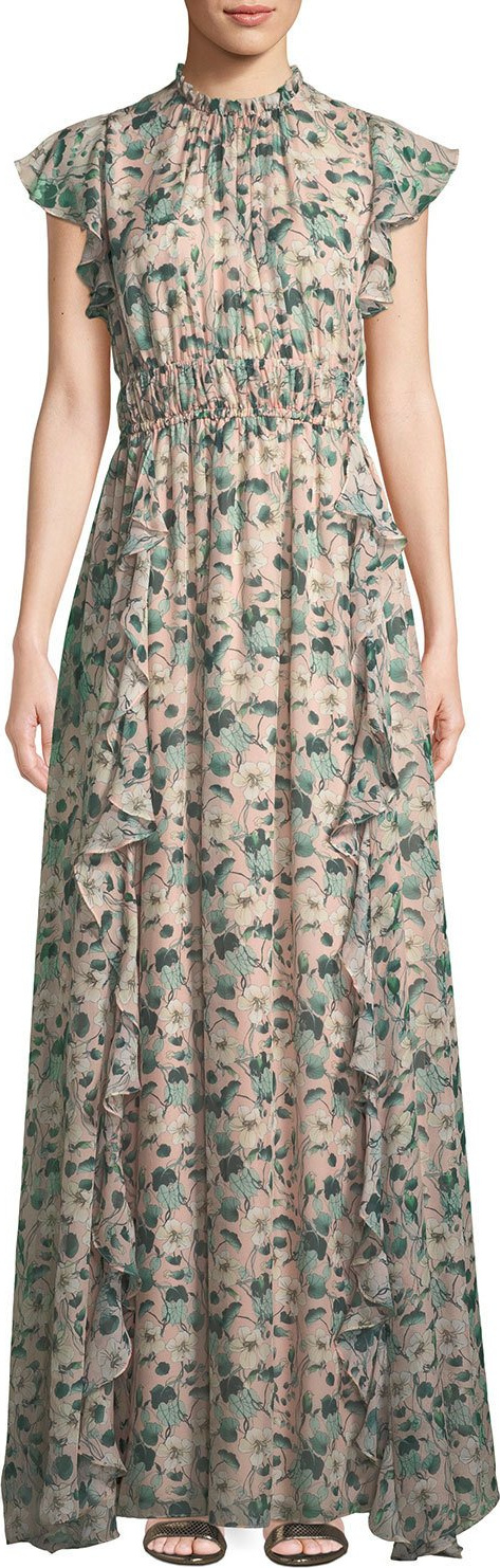 Shoshanna Triana Floral Gown w/ Ruffles